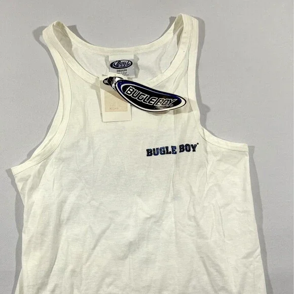 VTG Bugle Boys Tank Top Shirt Print White Sleeveless 90's Shark Mens Sz M NWT - Picture 2 of 10